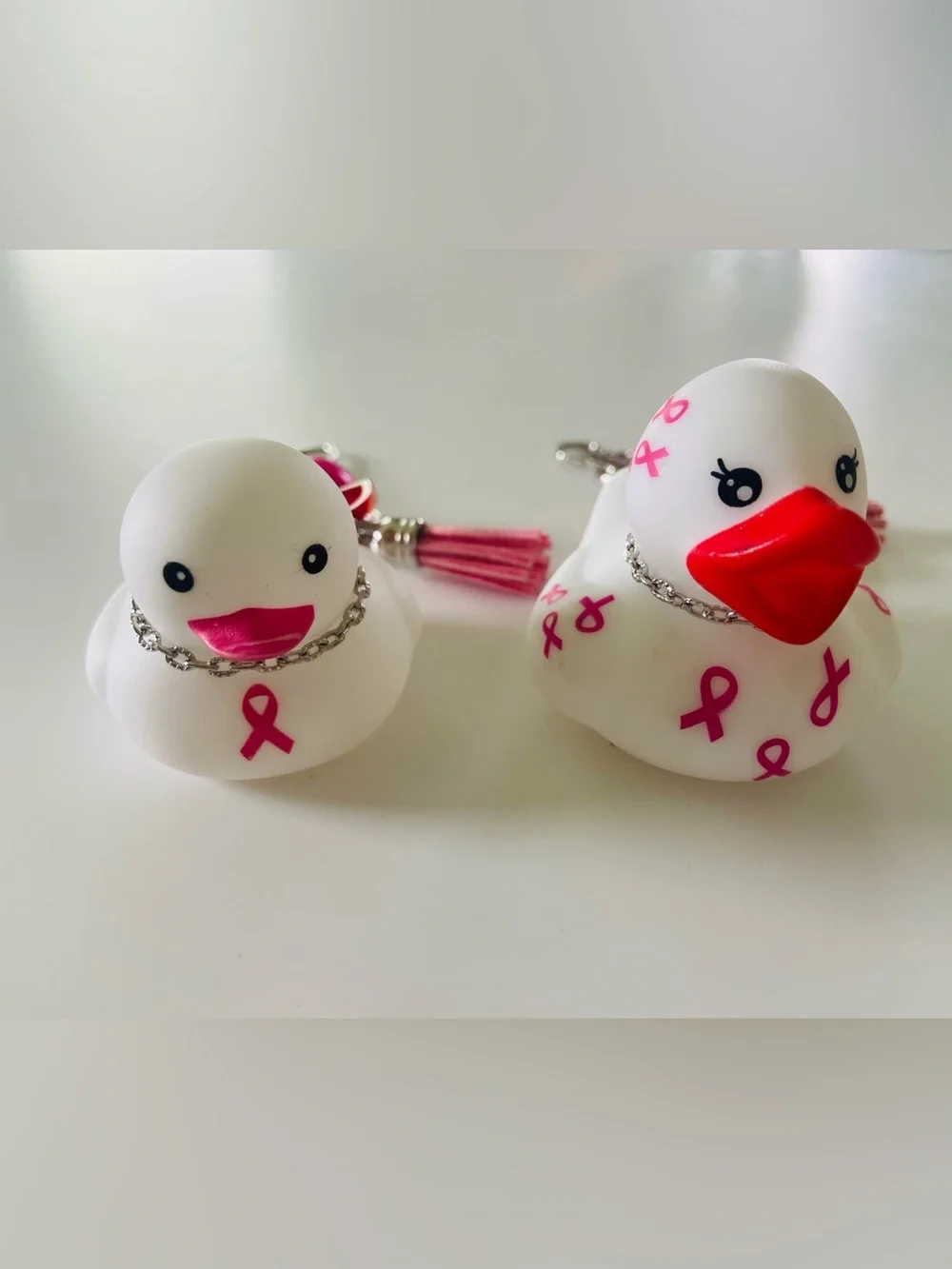 Set of 2 Breast Cancer Awareness duck bag clips/keychain-Handmade-New